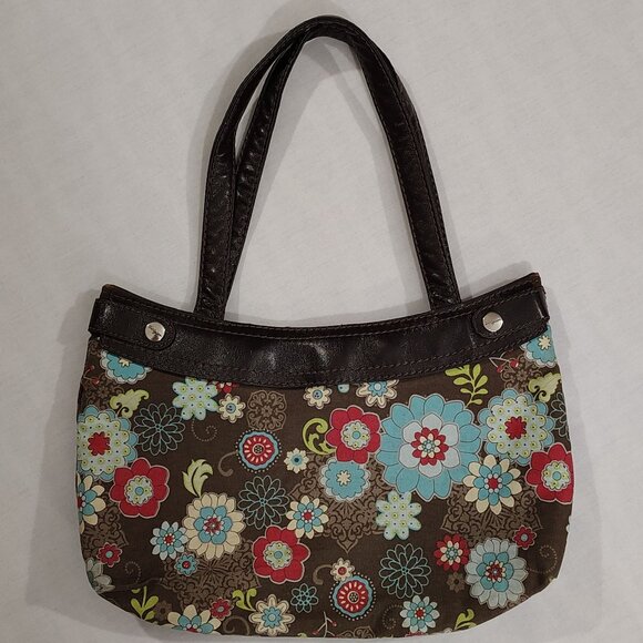 thirty-one Handbags - Thirty-One Shoulder Bag Brown Removable Floral Skirt Brown Trim Purse Sachel
